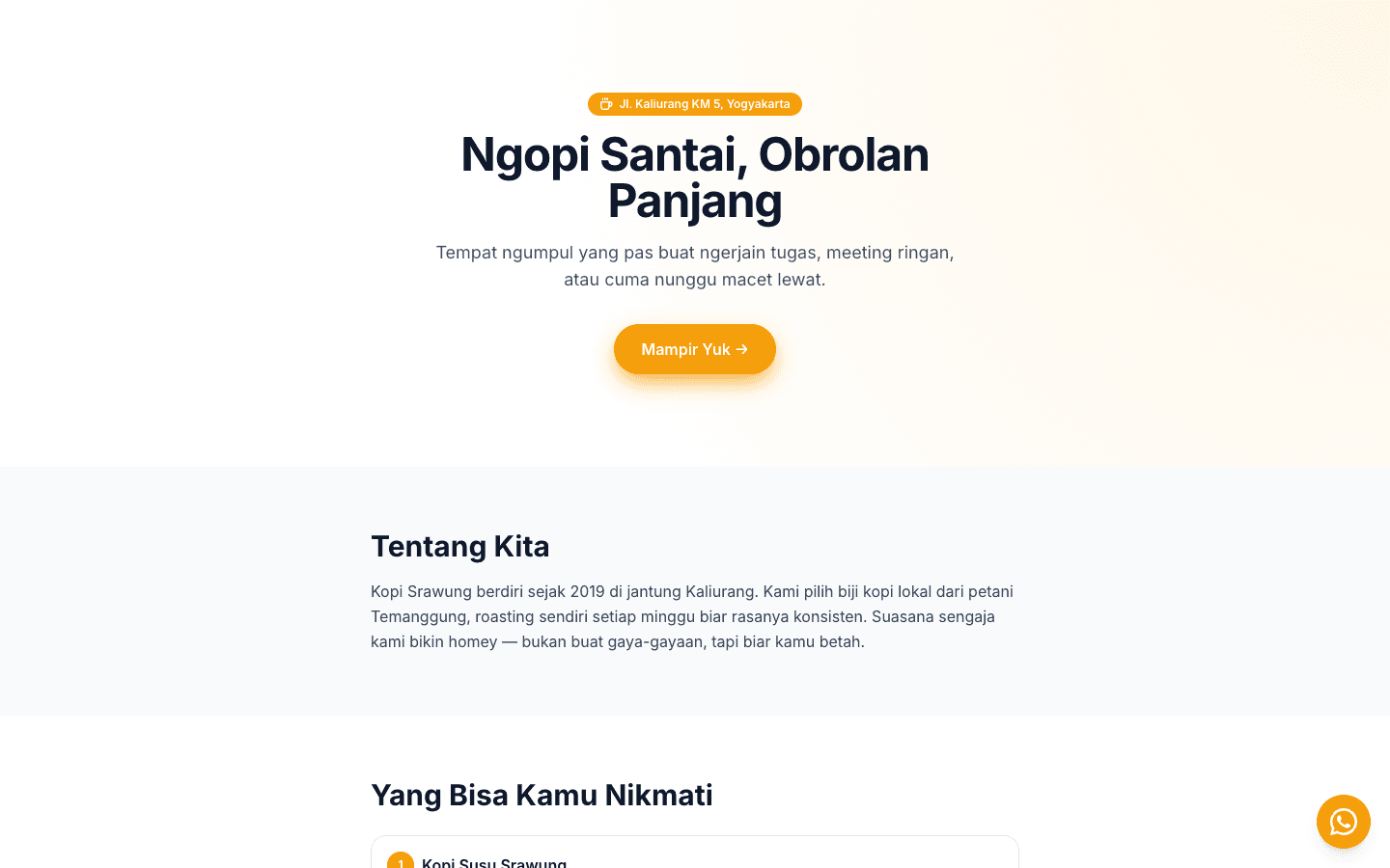 Website Kopi Srawung yang sudah live
